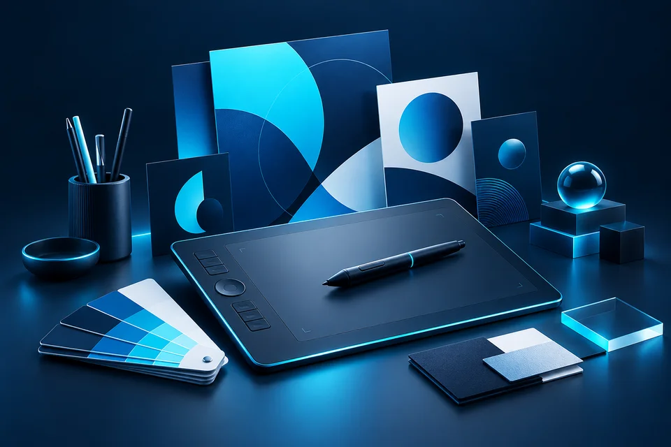 Mesa digitalizadora, cores e peças de identidade visual