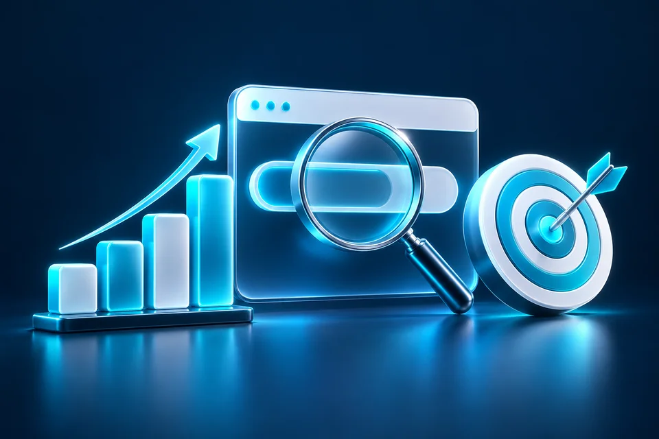 Gráfico de crescimento, busca e alvo para marketing digital