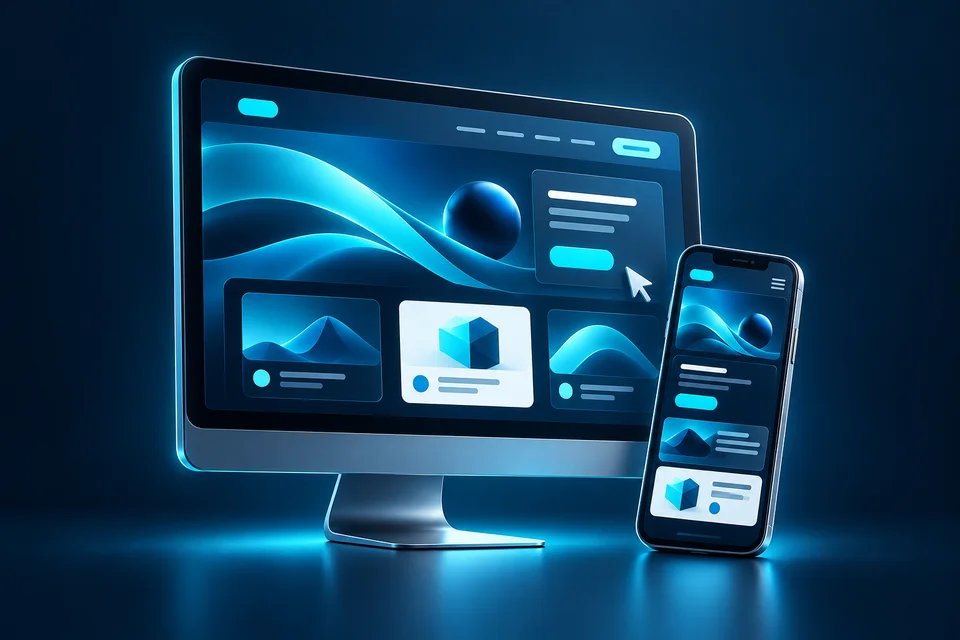 Monitor e celular com um site adaptado a diferentes telas